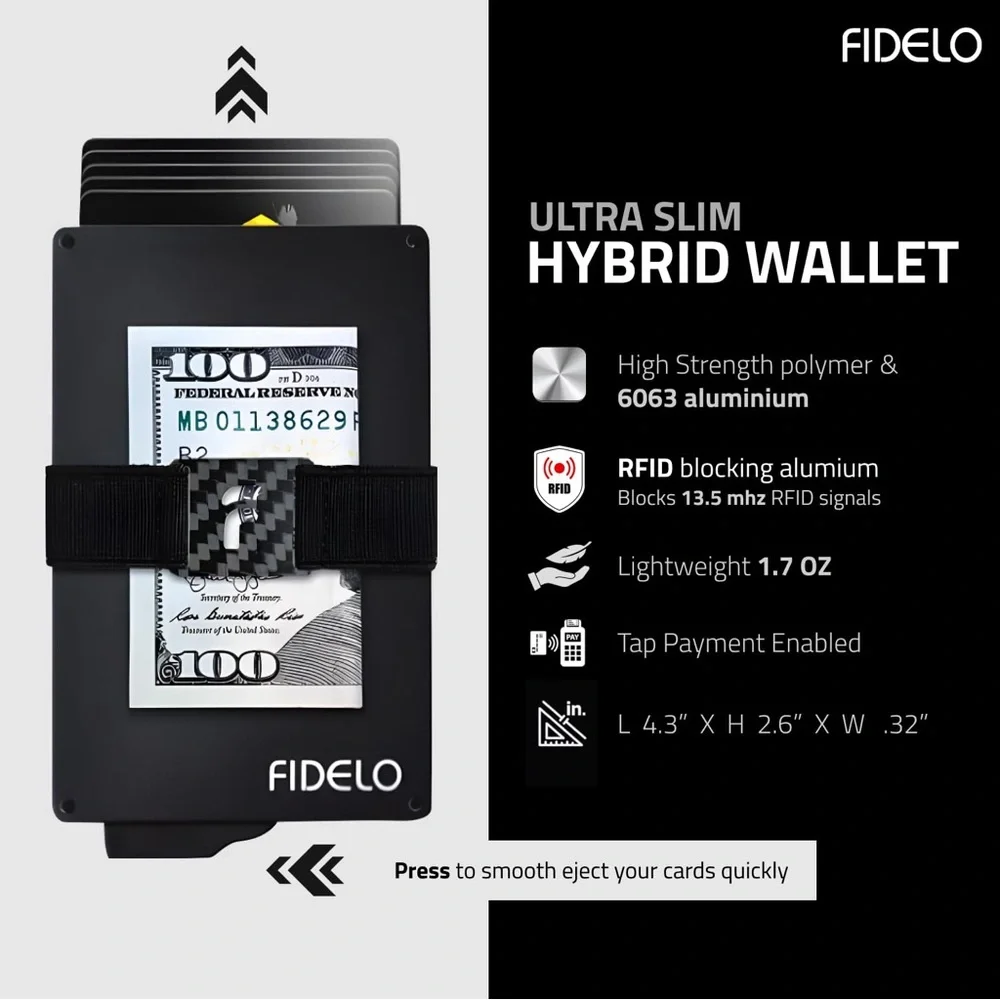Fidelo Ultra Slim Hybrid Wallet for Men Black Leather Wallet card holder NWT